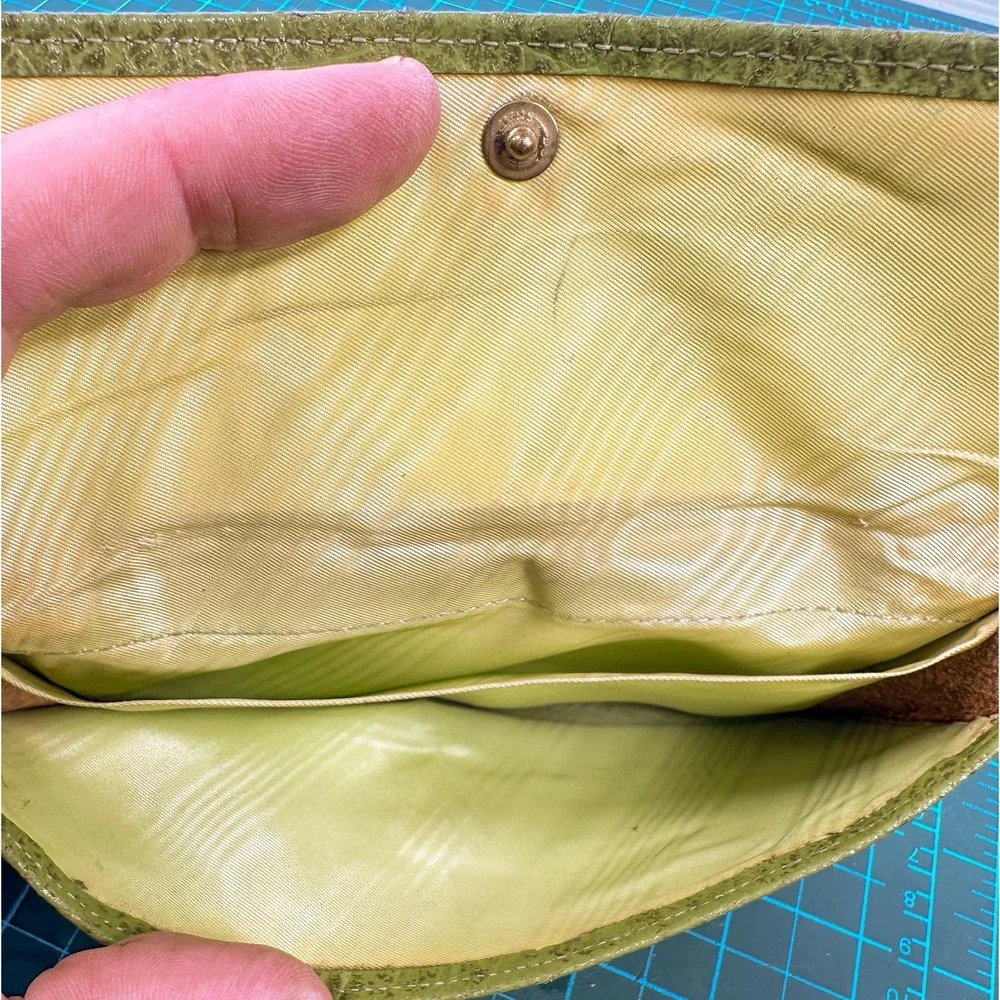 VTG Princess Gardner Leather Wallet Green Buffalo Leather Envelope Folding Coin